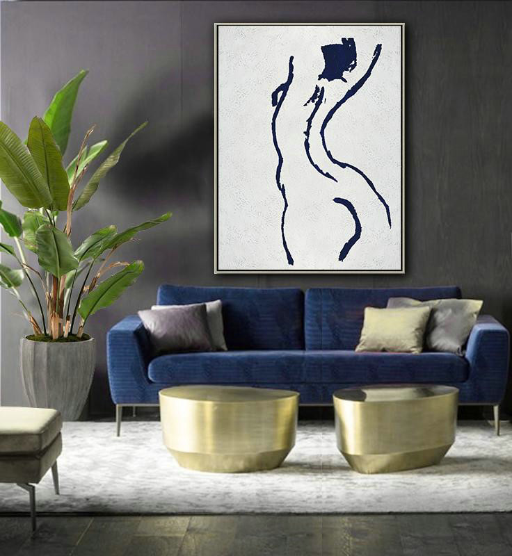Large Abstract Art,Buy Hand Painted Navy Blue Abstract Painting Nude Art Online,Wall Art Painting